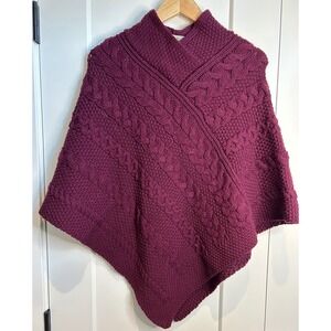 Aran Sweater Market  100% Merino Wool Cable Knit Poncho Made in Ireland SM